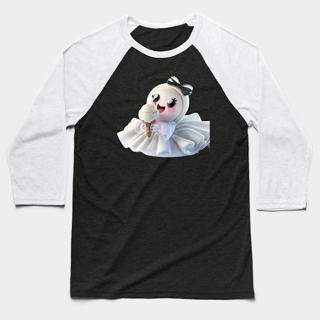 Cute ghost princess eating icecream Baseball T-Shirt by Spaceboyishere